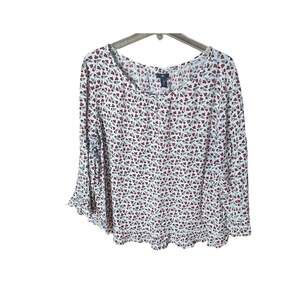 Gap White Floral Print Gauze Shirred Flowy Ruffle Detail Blouse Women XXL